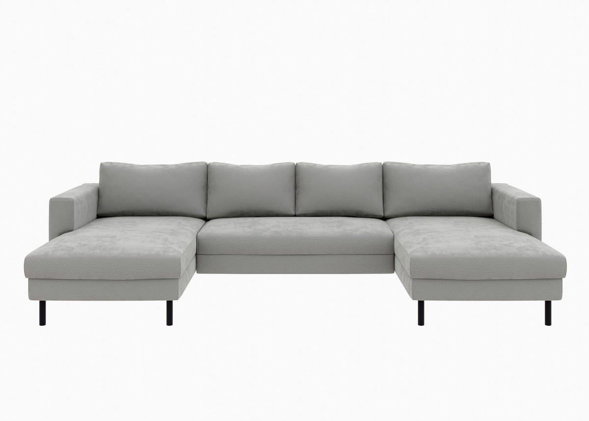 WOHNLANDSCHAFT Schlammfarben Struktur  - Schlammfarben/Schwarz, MODERN, Textil/Metall (161/306/161cm) - Trendmanufaktur