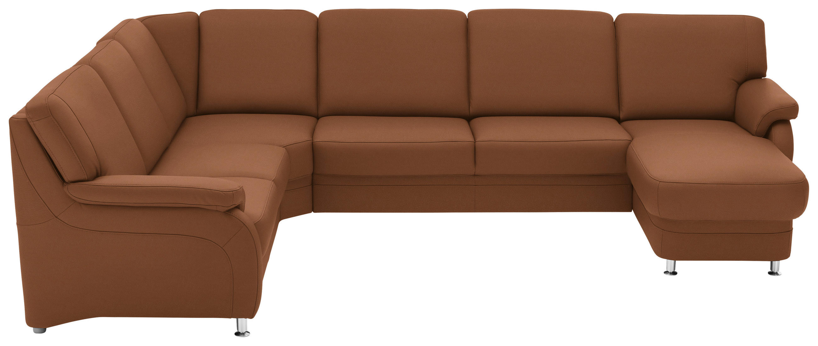 WOHNLANDSCHAFT Echtleder Cognac  - Cognac/Alufarben, Konventionell, Leder/Metall (239/329/165cm) - Beldomo Premium