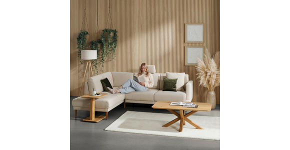ECKSOFA  in Flachgewebe Beige  212/255 cm  - Eichefarben/Beige, KONVENTIONELL, Holz/Textil (212/255cm) - Valnatura