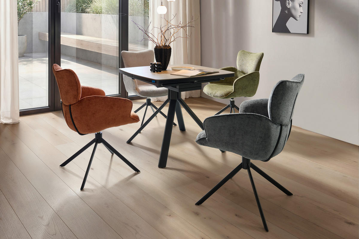 ESSTISCH Keramik, Holzwerkstoff 90-130/90/76 cm  - Schwarz/Grau, Design, Keramik/Holzwerkstoff (90-130/90/76cm) - Novel