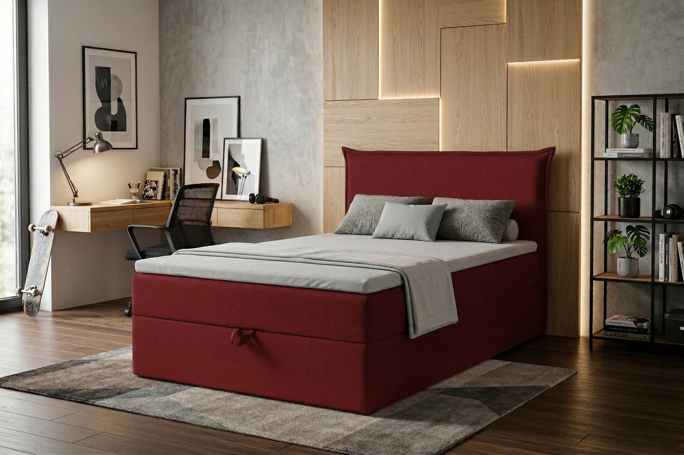 BOXBETT 120/200 cm,  in Rot, H3 = fest  - Rot/Schwarz, MODERN, Kunststoff/Textil (120/200cm) - MID.YOU