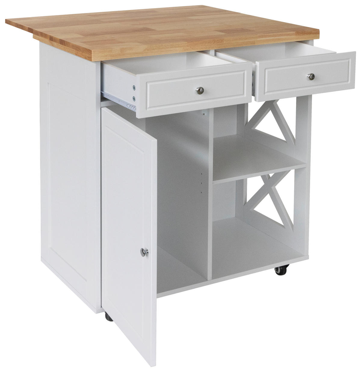 SERVIERWAGEN Kautschukholz vollmassiv Weiß  - Schwarz/Weiß, Basics, Holz/Holzwerkstoff (89/90/68cm) - MID.YOU