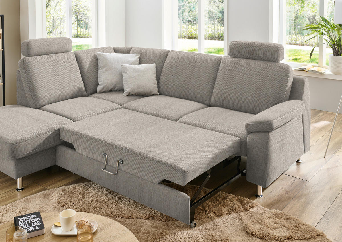 ECKSOFA in Webstoff Beige  - Beige/Alufarben, Konventionell, Textil/Metall (200/241cm) - Beldomo System