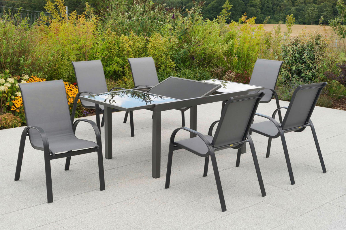 GARTENTISCHGRUPPE  - Graphitfarben/Grau, KONVENTIONELL, Glas/Textil - Gardenson