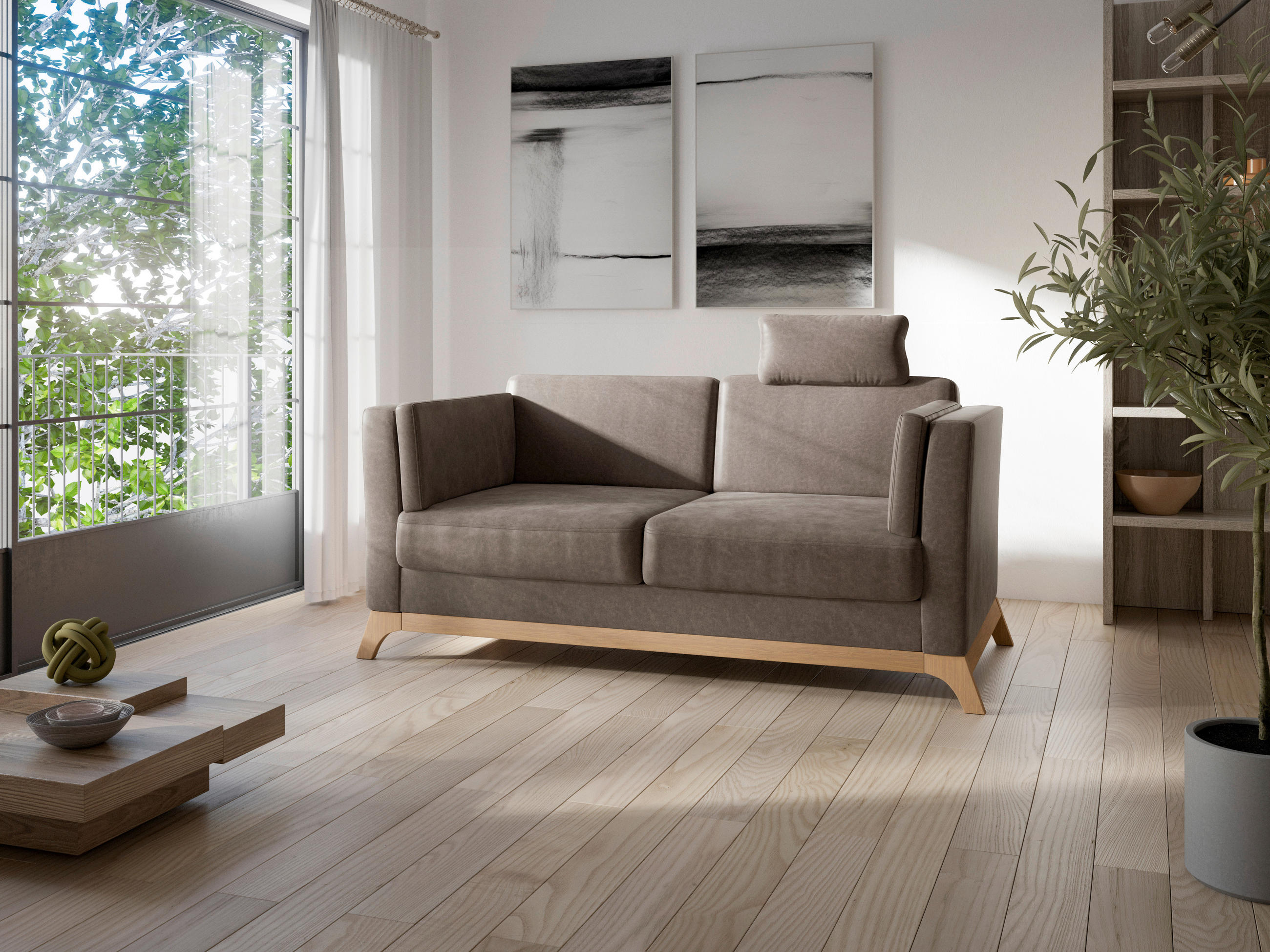 2,5-SITZER Mikrofaser Braun  - Eichefarben/Braun, KONVENTIONELL, Holz/Textil (183/84/93cm) - Sit & More