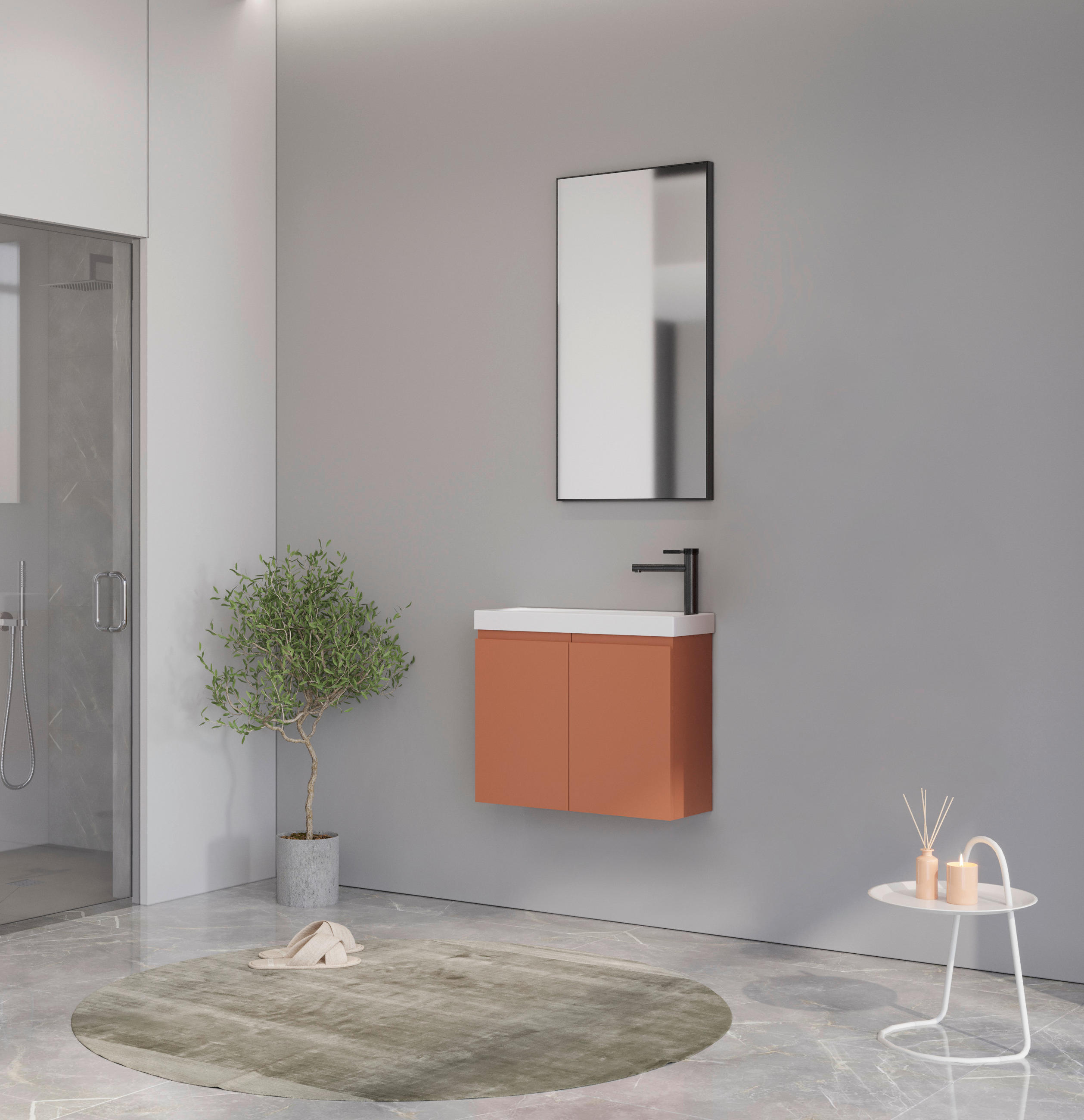 BADEZIMMER 3-teilig  in  - Weiß Hochglanz/Orange, MODERN, Keramik/Holzwerkstoff (60/140/22cm) - MID.YOU