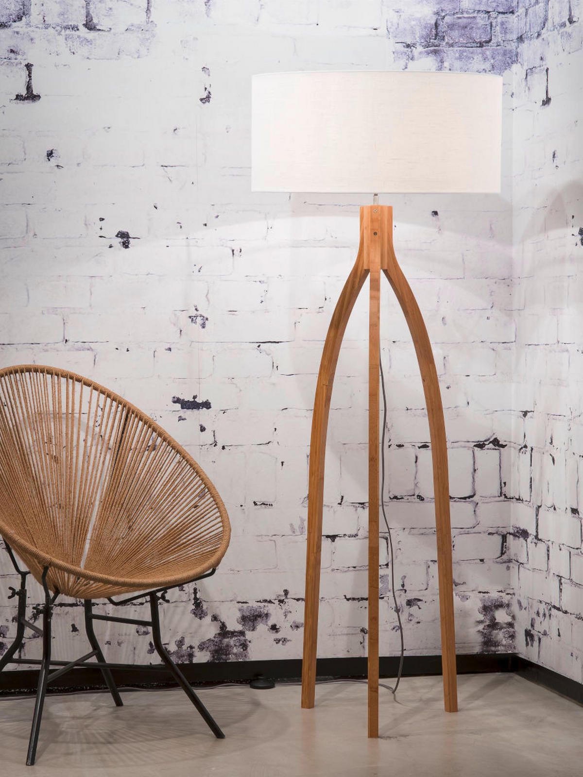GOLVLAMPA GOOD&MOJO  60/160 cm    - vit/naturfärgad, Trend, trä/textil (60/160cm) - Good & Mojo