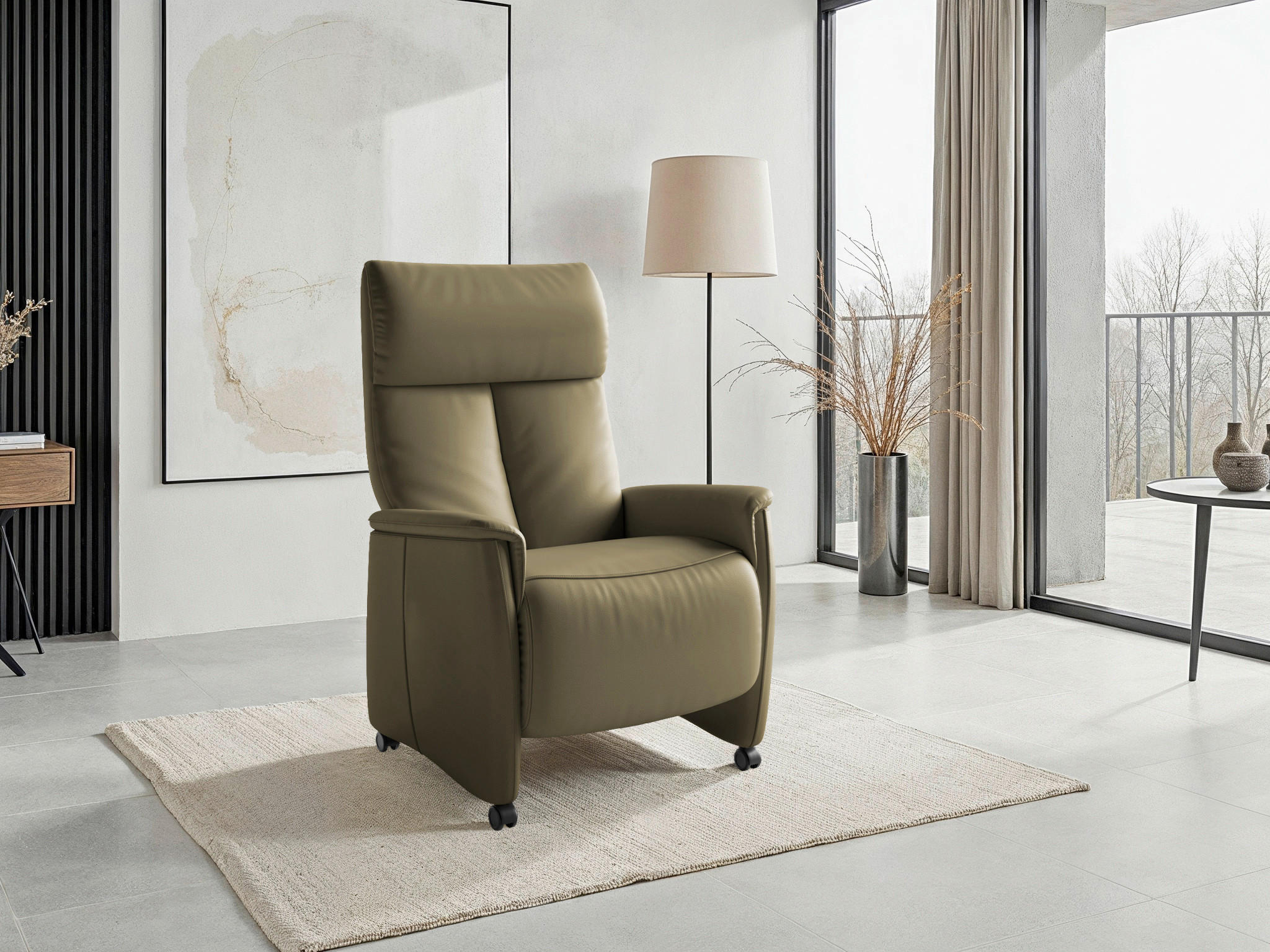 RELAXAČNÉ KRESLO, koža, olivovozelená - olivovozelená/čierna, Basics, koža/plast (76/112/84cm) - Sit & More