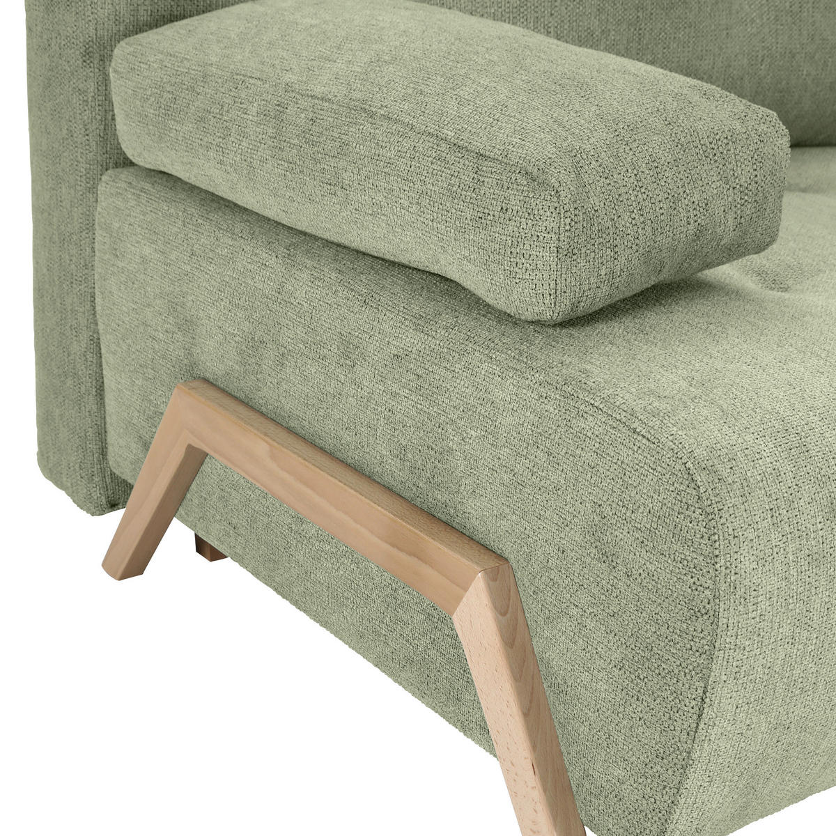 SCHLAFSOFA  mit Liegefunktion, Rücken echt Flachgewebe Hellgrün  - Buchefarben/Hellgrün, KONVENTIONELL, Holz/Textil (204/75/100cm) - Carryhome