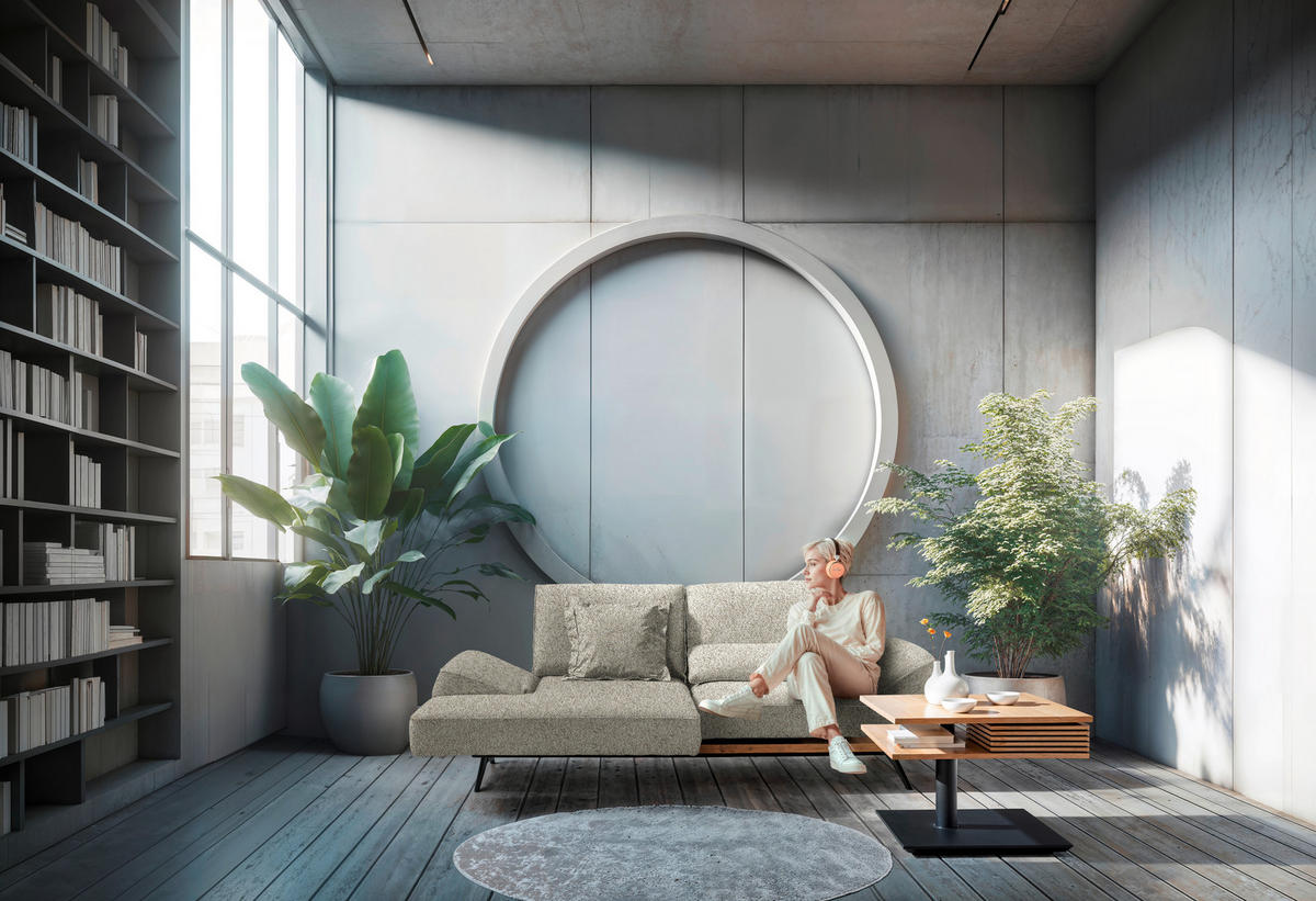 ECKSOFA Chenille Cappuccino  - Schwarz/Cappuccino, Design, Holz/Textil (132/240cm) - Koinor