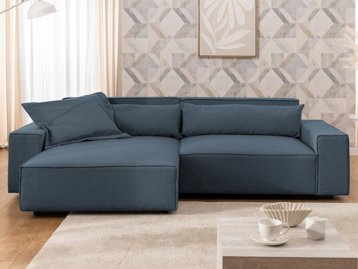 ECKSOFA Curduroy in Webstoff Blau Rückenkissen  251/142 cm  - Blau/Schwarz, Design, Kunststoff/Textil (251/142cm) - P & B