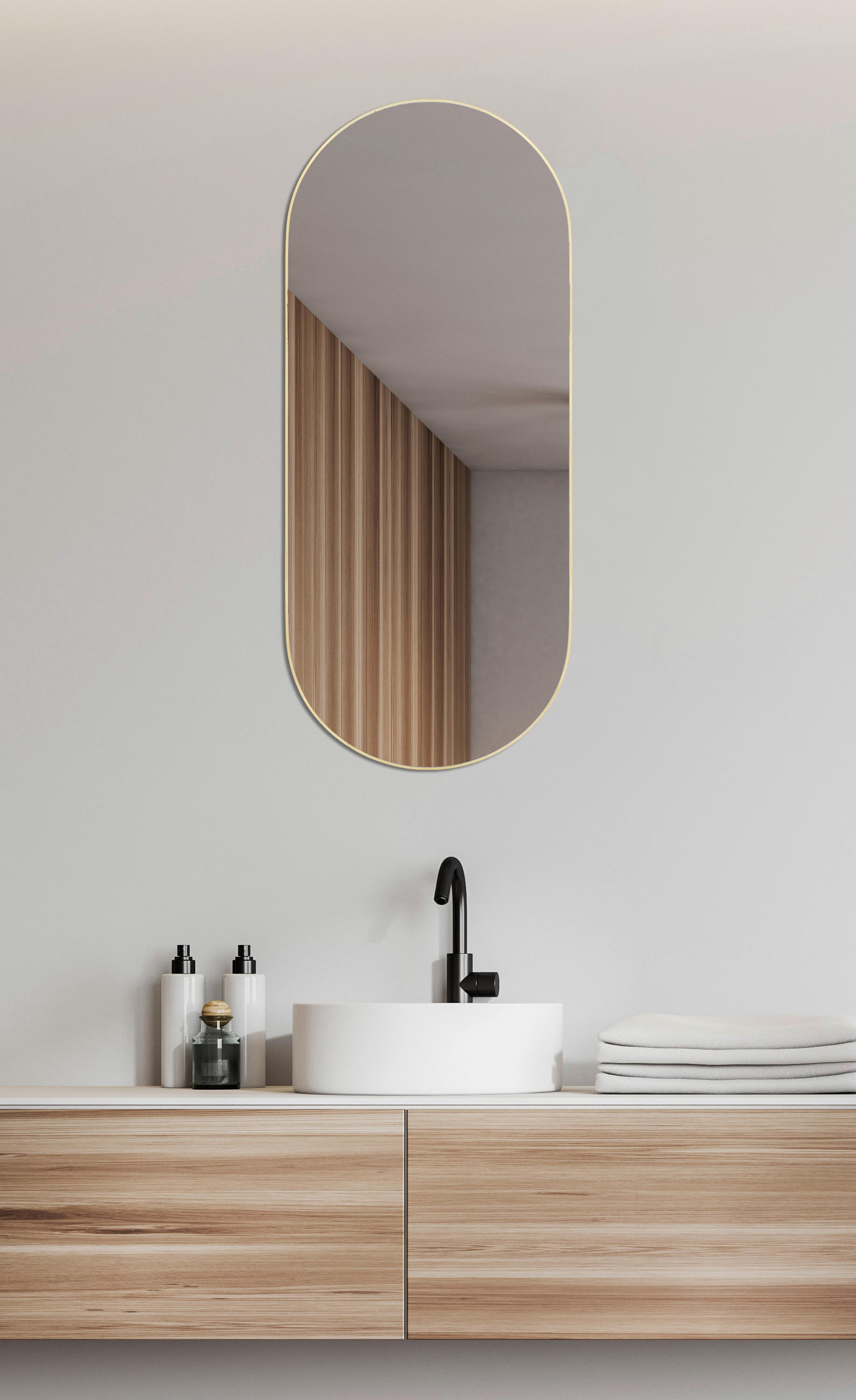 WANDSPIEGEL 30/70/0,4 cm    in oval  - Goldfarben, KONVENTIONELL, Glas/Metall (30/70/0,4cm)