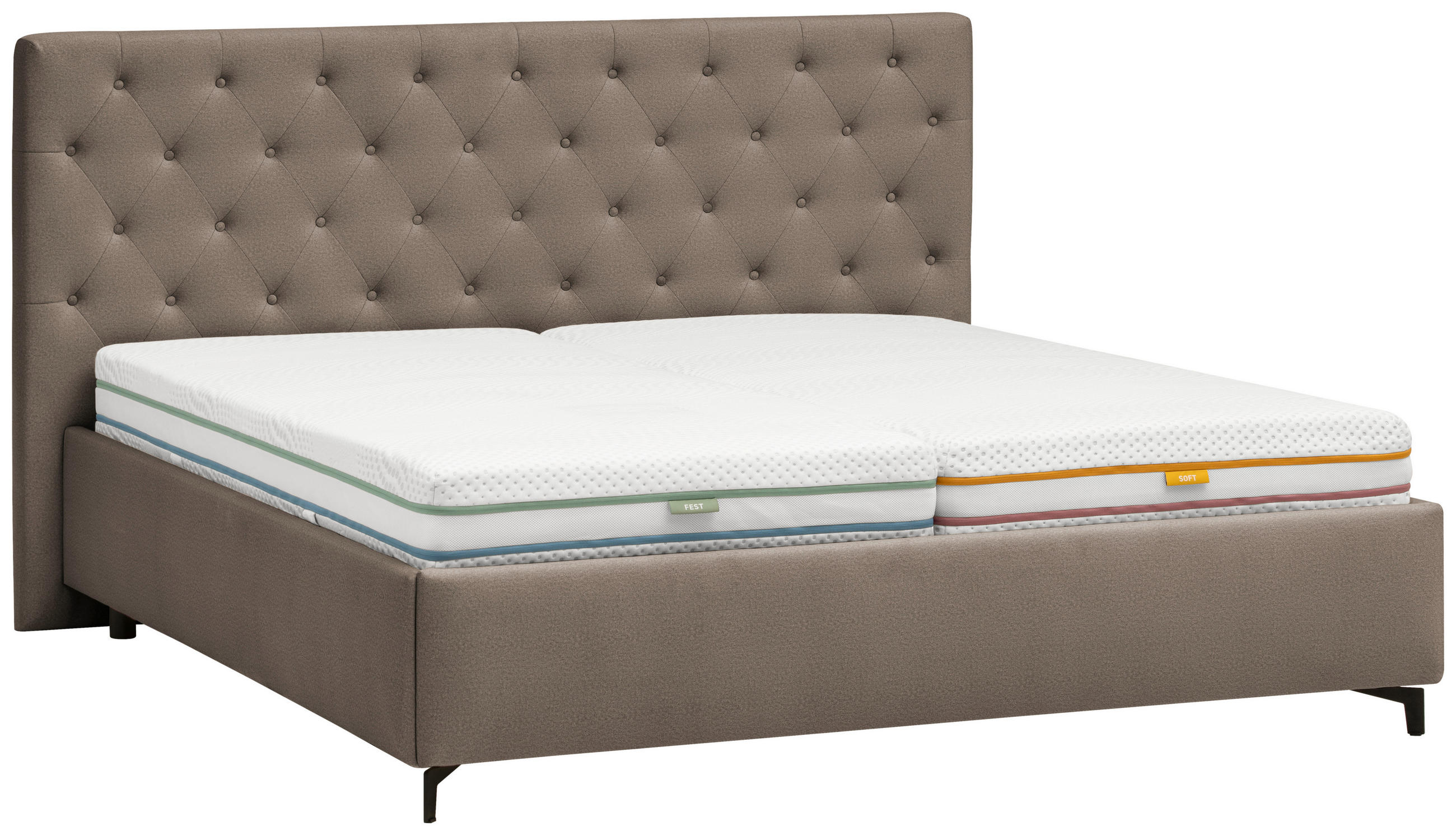 POLSTERBETT gepolstertes Kopfteil, Lattenroste Taupe 180/200 cm  - Taupe/Birkefarben, KONVENTIONELL, Holz/Textil (180/200cm) - Novel