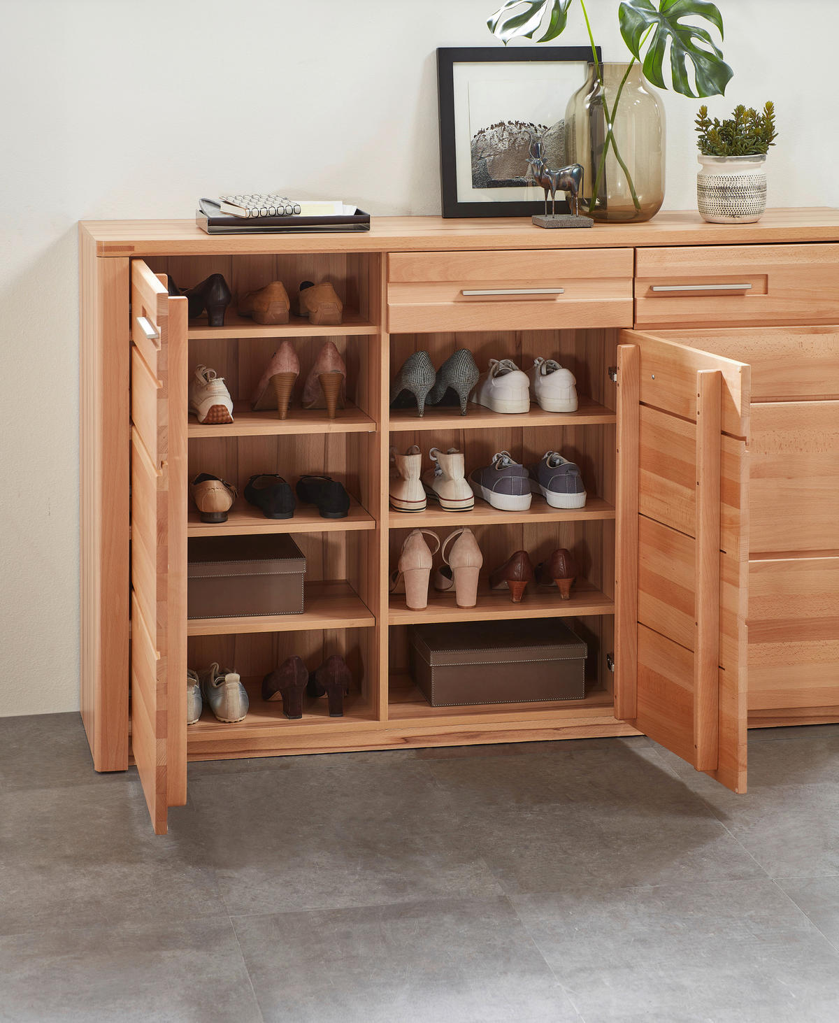 SCHUHSCHRANK Kernbuche massiv Buchefarben  - Edelstahlfarben/Buchefarben, Natur, Holz/Holzwerkstoff (160/100/40cm) - Linea Natura