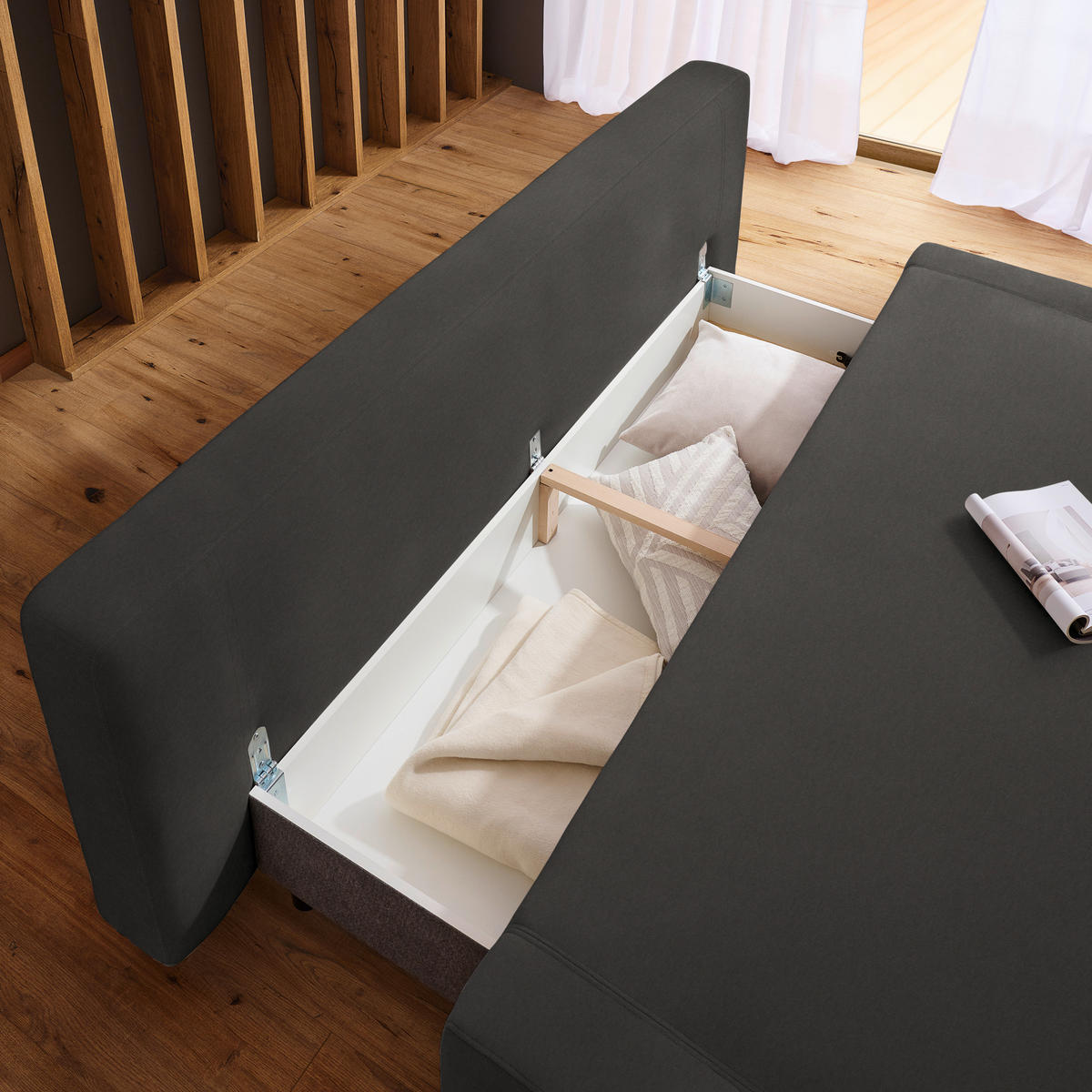 SCHLAFSOFA in Textil Dunkelgrau  - Dunkelgrau/Naturfarben, Design, Holz/Textil (211/88/102cm) - Niels Andersson