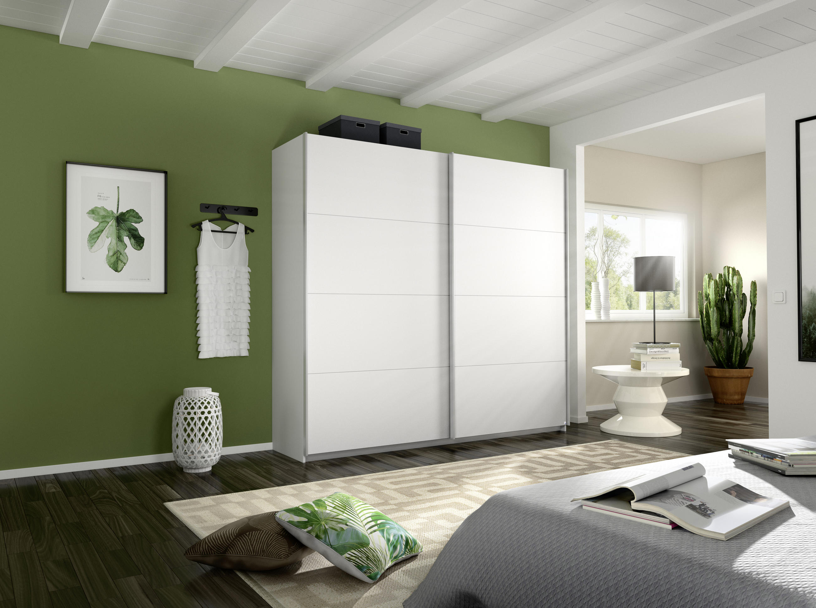 SCHWEBETÜRENSCHRANK 226/210/62 cm 2-türig Weiß  - Alufarben/Weiß, MODERN, Holzwerkstoff/Metall (226/210/62cm) - Rauch Möbel