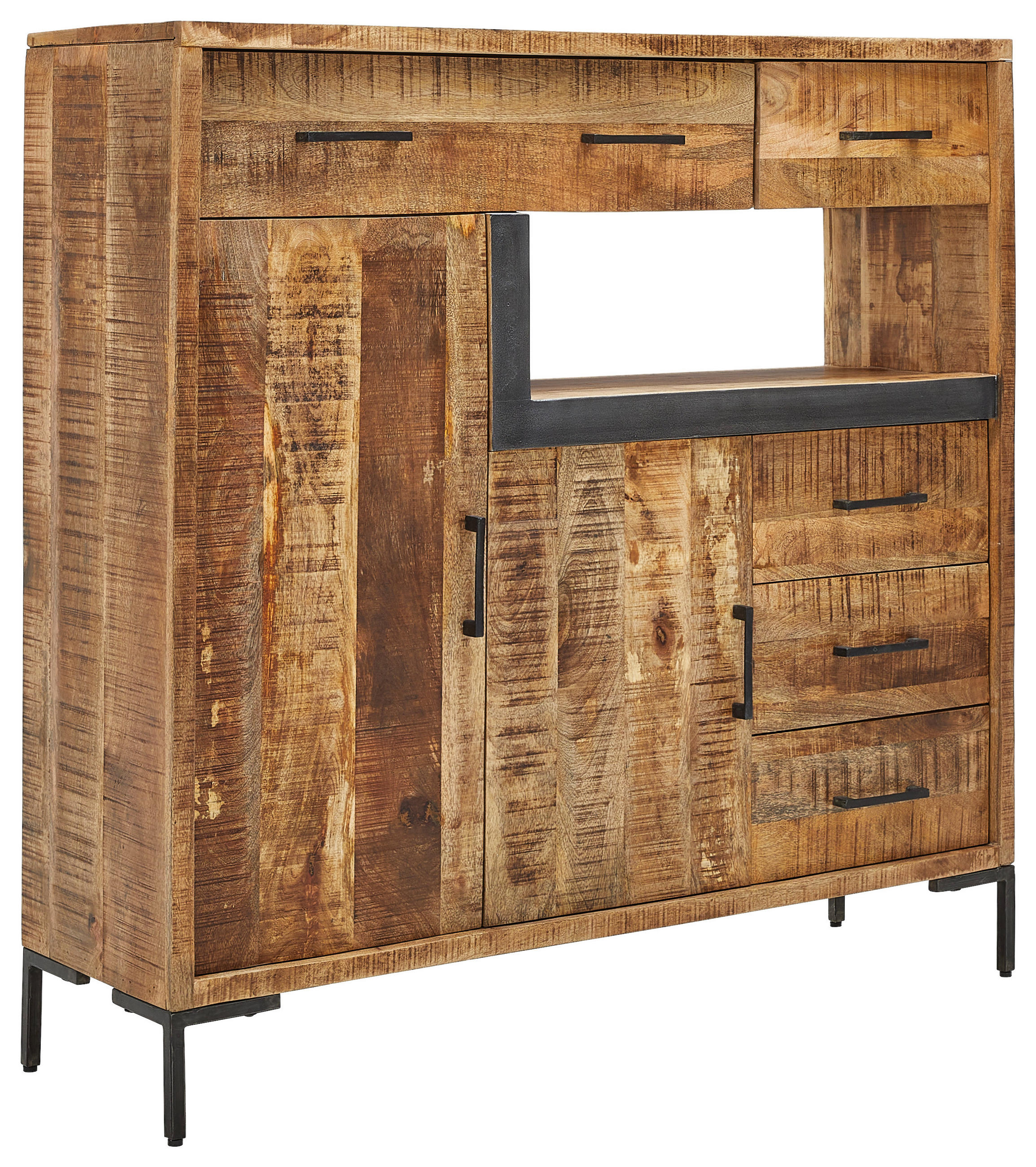 HIGHBOARD Valencia  in 135/132/40 cm  - Anthrazit/Schwarz, Natur, Holz/Metall (135/132/40cm) - MID.YOU