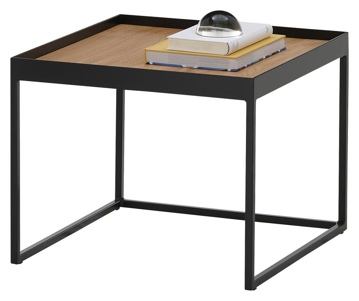 COUCHTISCH Eiche massiv 80/80/49 cm quadratisch Schwarz, Eichefarben  - Eichefarben/Schwarz, Natur, Holz/Metall (80/80/49cm) - SetOne by Musterring