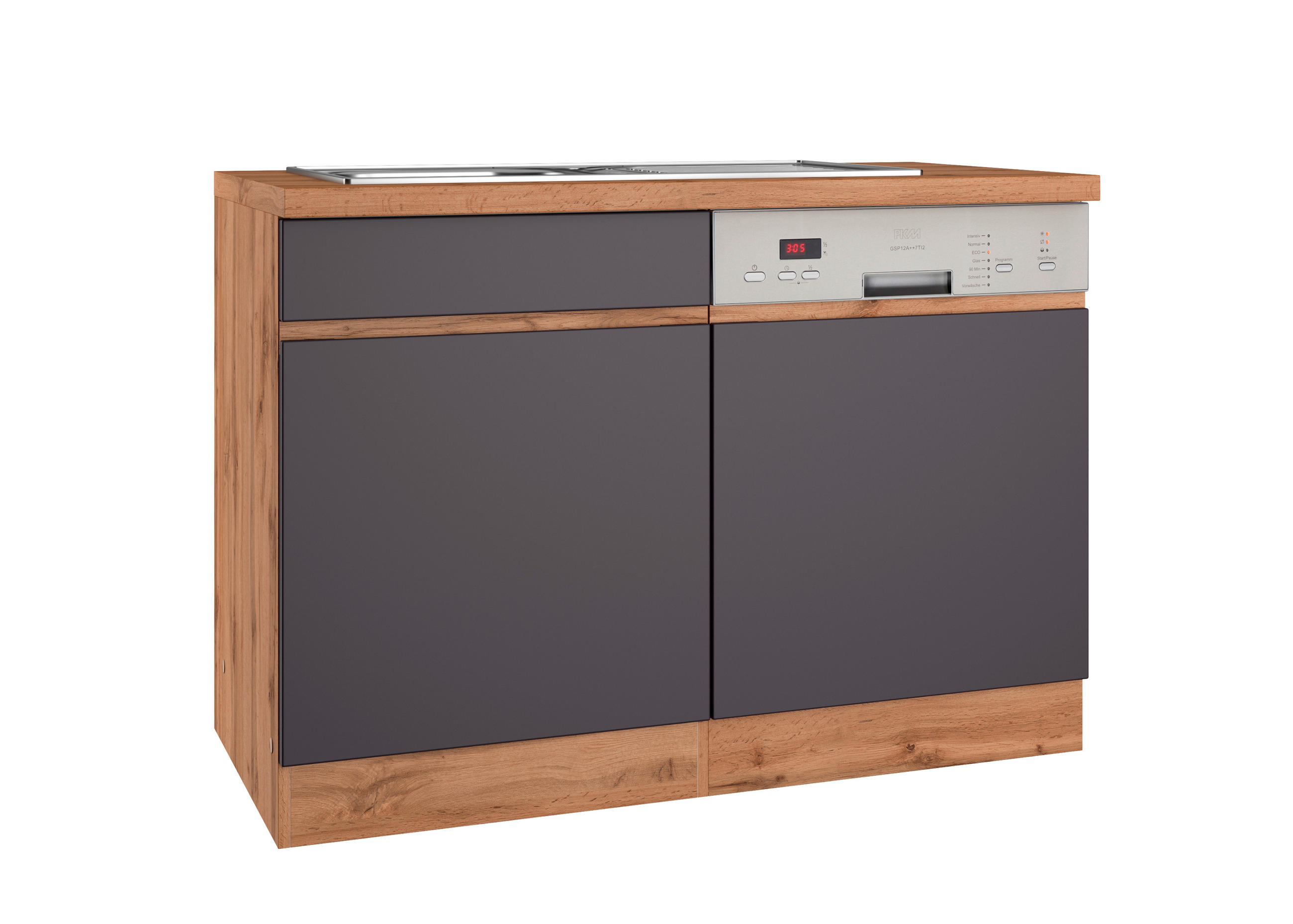 SPÜLENUNTERSCHRANK 120/86/60 cm in Grau, Eiche Wotan - Eiche Wotan/Grau, Design, Holzwerkstoff (120/86/60cm) - Held