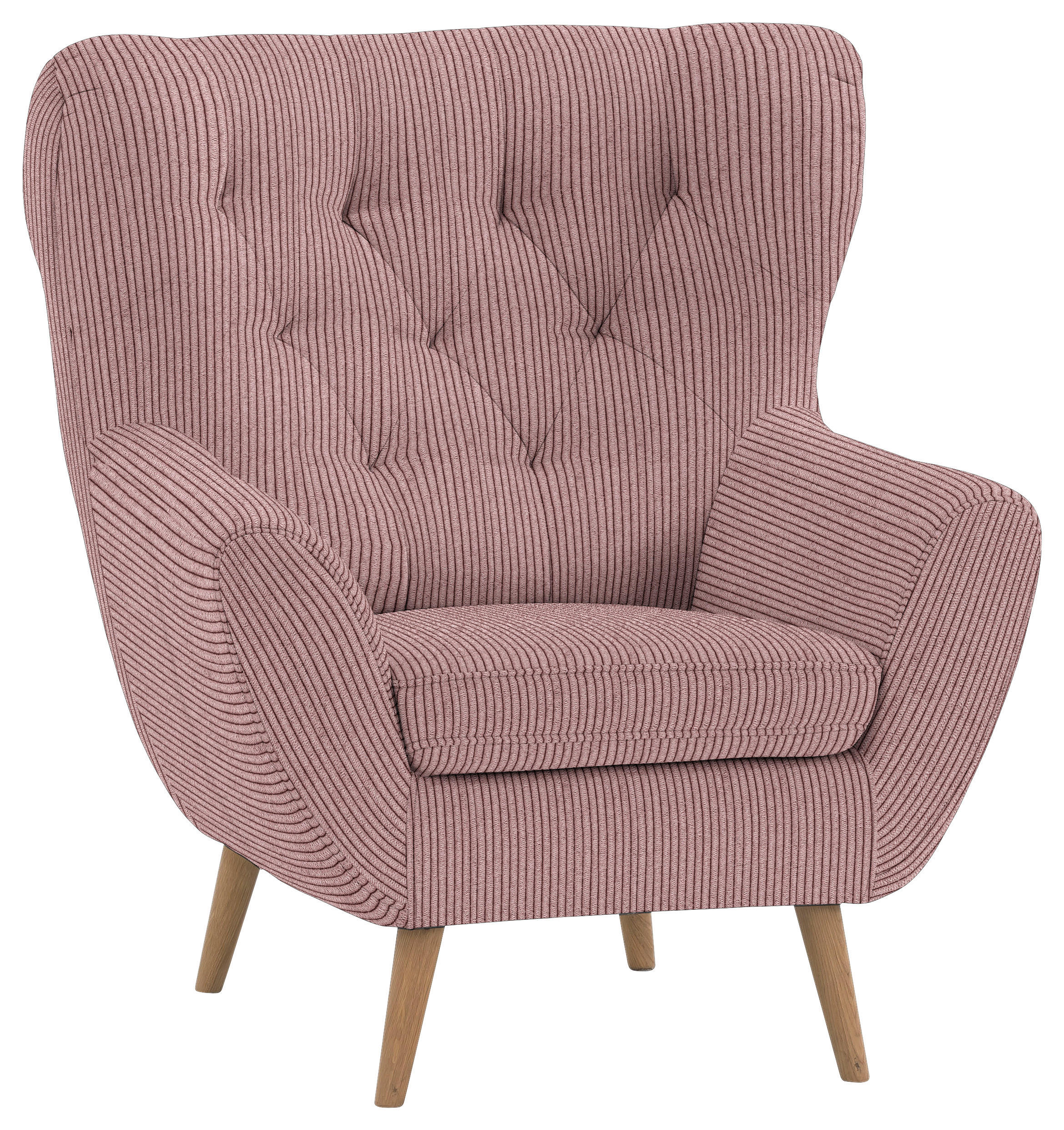 OHRENSESSEL in Cord Rosa  - Eichefarben/Rosa, Design, Holz/Textil (87/101/95cm) - Stylife