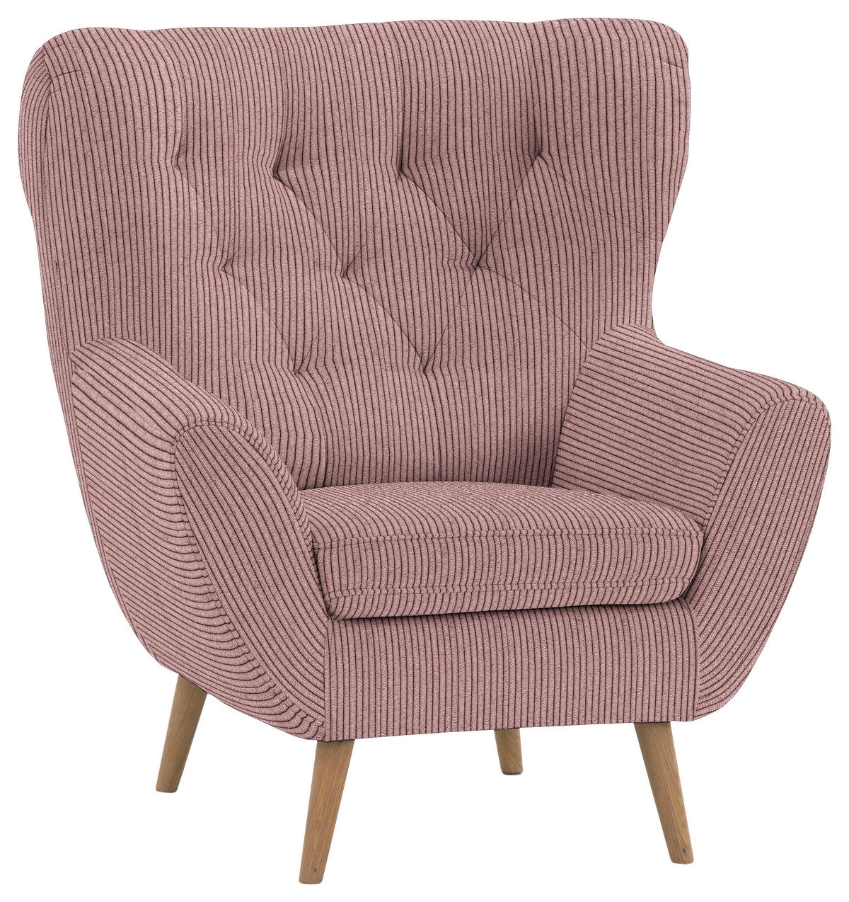 OHRENSESSEL in Cord Rosa  - Eichefarben/Rosa, Design, Holz/Textil (87/101/95cm) - Stylife