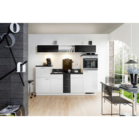 KÜCHENBLOCK 250 cm   in Schwarz, Weiß  - Edelstahlfarben/Schwarz, Design, Holzwerkstoff/Metall (250cm) - Welnova