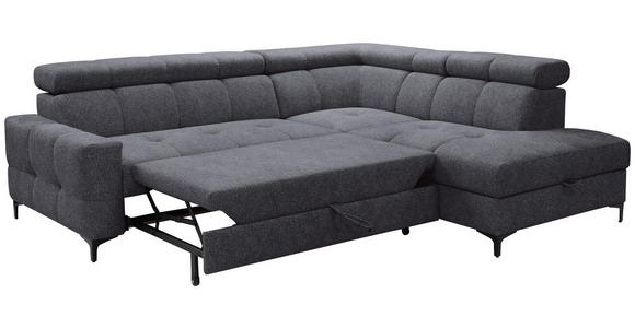 ECKSOFA in Struktur Dunkelgrau  - Dunkelgrau/Schwarz, MODERN, Textil/Metall (254/212cm) - Carryhome