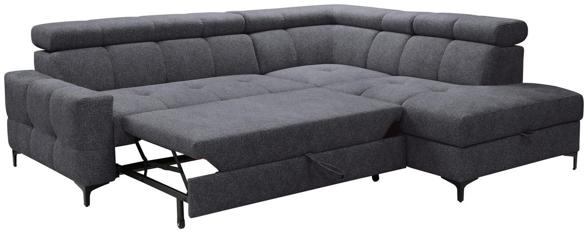 ECKSOFA Dunkelgrau Struktur  - Dunkelgrau/Schwarz, MODERN, Textil/Metall (254/212cm) - Carryhome