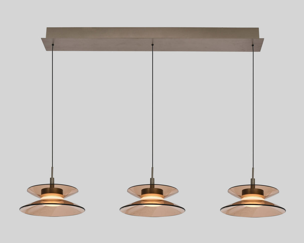 LED-HÄNGELEUCHTE Crema 96/150/22 cm  - Bronzefarben, Design, Glas/Metall (96/150/22cm)