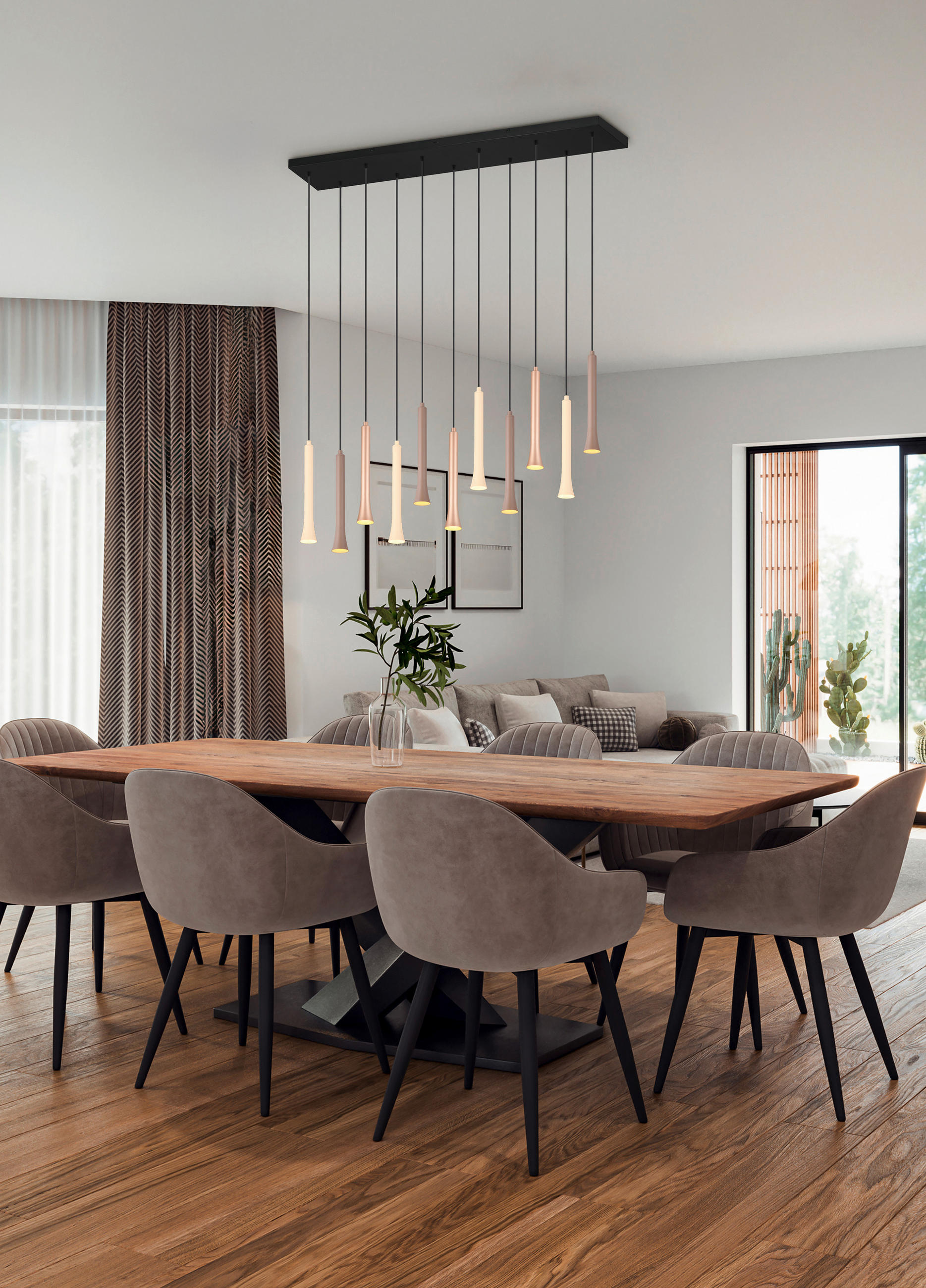 LED-PENDELLEUCHTE 115/15/150 cm - Beige/Multicolor, Design, Metall (115/15/150cm) - Trio Leuchten