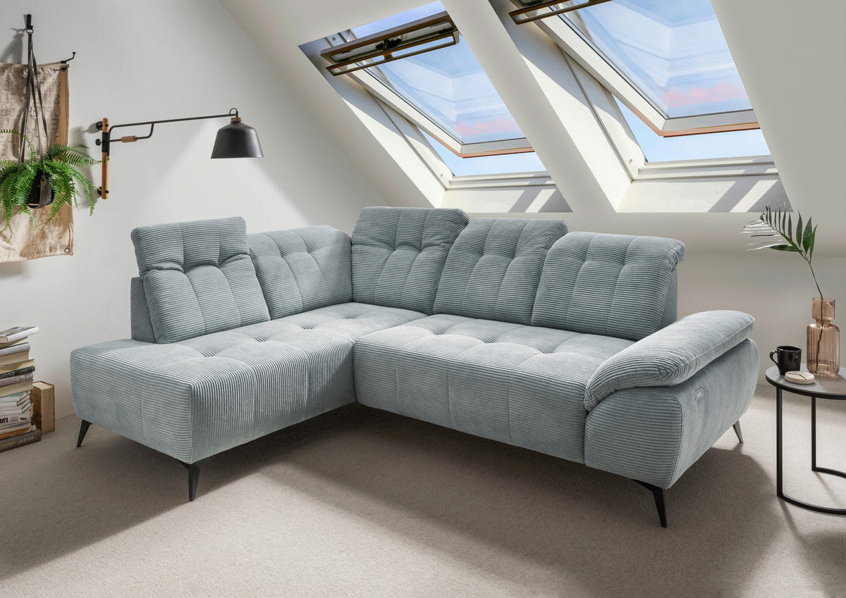 ECKSOFA in Cord Hellblau  - Schwarz/Hellblau, Modern, Textil/Metall (200/272cm) - Livetastic
