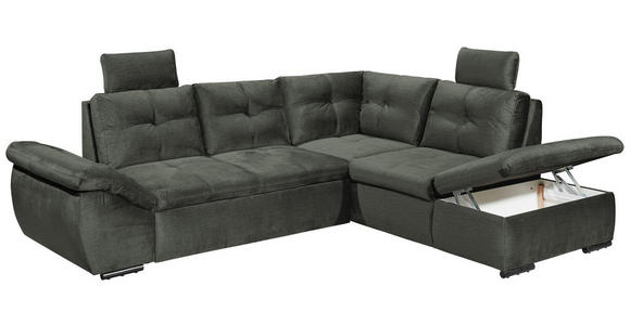 ECKSOFA in Mikrovelours Dunkelgrün - Dunkelgrün/Schwarz, KONVENTIONELL, Kunststoff/Textil (265/217cm) - Carryhome