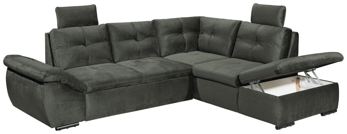 ECKSOFA in Mikrovelours Dunkelgrün  - Dunkelgrün/Schwarz, Konventionell, Kunststoff/Textil (265/217cm) - Carryhome