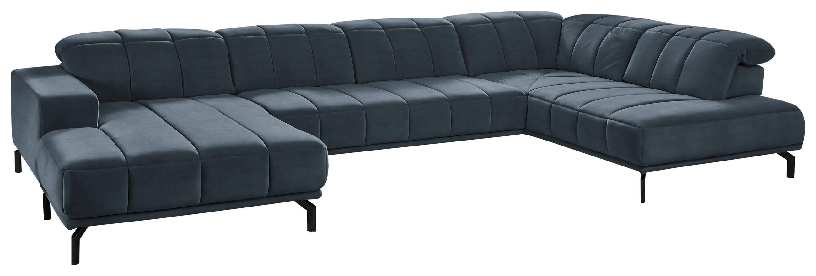 WOHNLANDSCHAFT Blau, Grau Velours  - Blau/Schwarz, Design, Textil/Metall (195/383/219cm) - Beldomo Style
