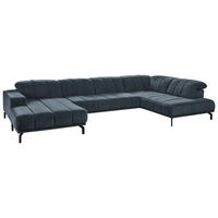 WOHNLANDSCHAFT in Velours Blau, Grau  - Blau/Schwarz, Design, Textil/Metall (195/383/219cm) - Beldomo Style