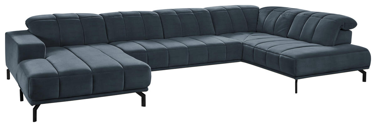WOHNLANDSCHAFT in Velours Blau, Grau  - Blau/Schwarz, Design, Textil/Metall (195/383/219cm) - Beldomo Style