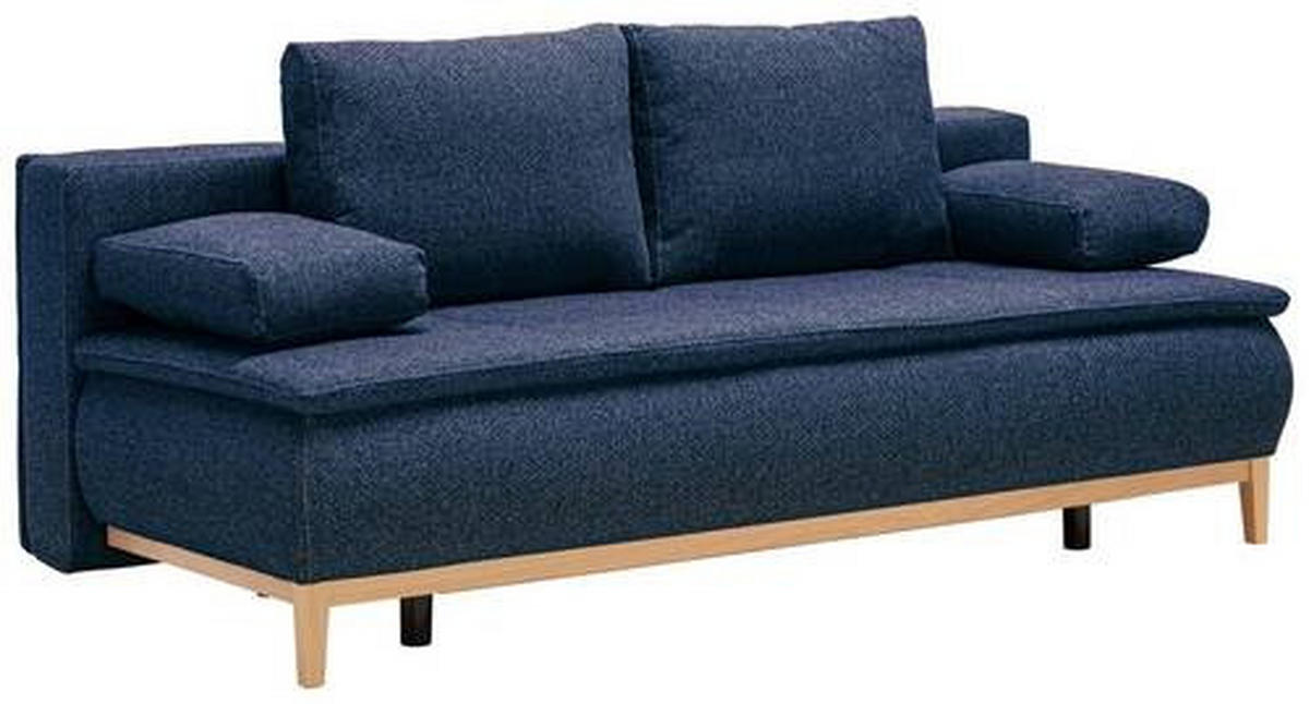 BOXSPRINGSOFA  mit Stoffauswahl, Schlafen auf Sitzhöhe Flachgewebe Dunkelblau  - Eichefarben/Beige, Design, Holz/Textil (202/78/93/100cm) - Carryhome