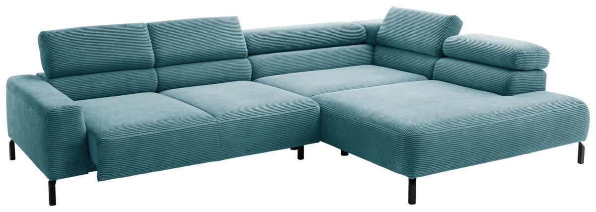 ECKSOFA inkl. Funktion in Cord Petrol  - Petrol/Schwarz, Modern, Textil/Metall (309/219cm) - Pure Home Lifestyle