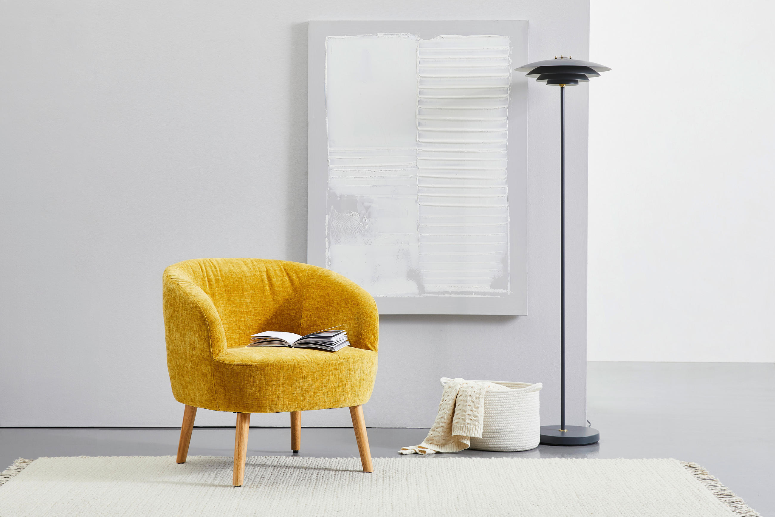 COCKTAILSESSEL Flachgewebe Gelb, Ecru    - Ecru/Gelb, Design, Holz/Textil (72/71/74cm) - MID.YOU