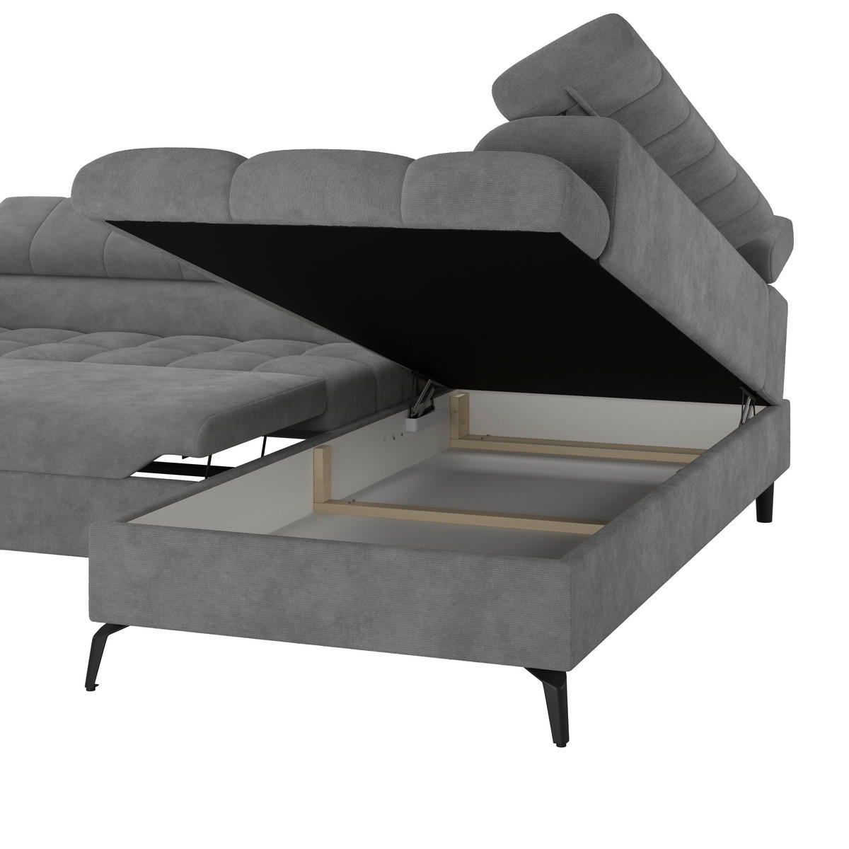 ECKSOFA Graublau Bettkasten, Rücken echt, Kopfteilverstellung  - Graublau/Schwarz, Trend, Kunststoff/Textil (261/203cm) - Livetastic