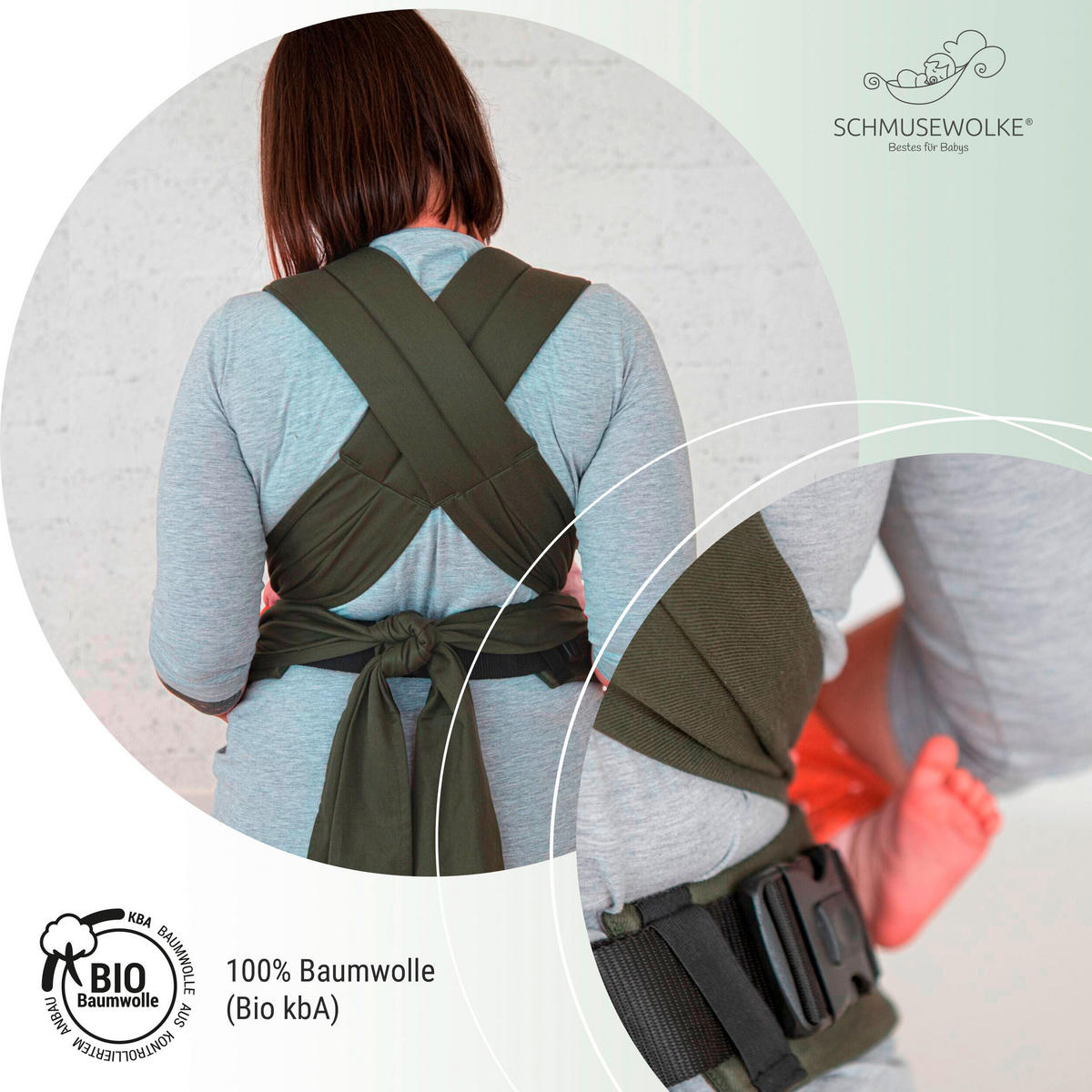SCHMUSEWOLKE BABYTRAGE  - Olivgrün, Basics, Textil - SCHMUSEWOLKE