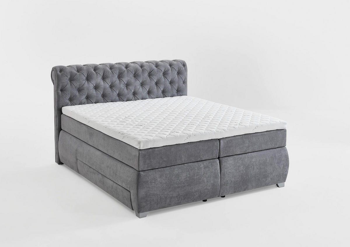 BOXSPRING KREVET     - siva, Moderno, tekstil/plastika (188/229cm)