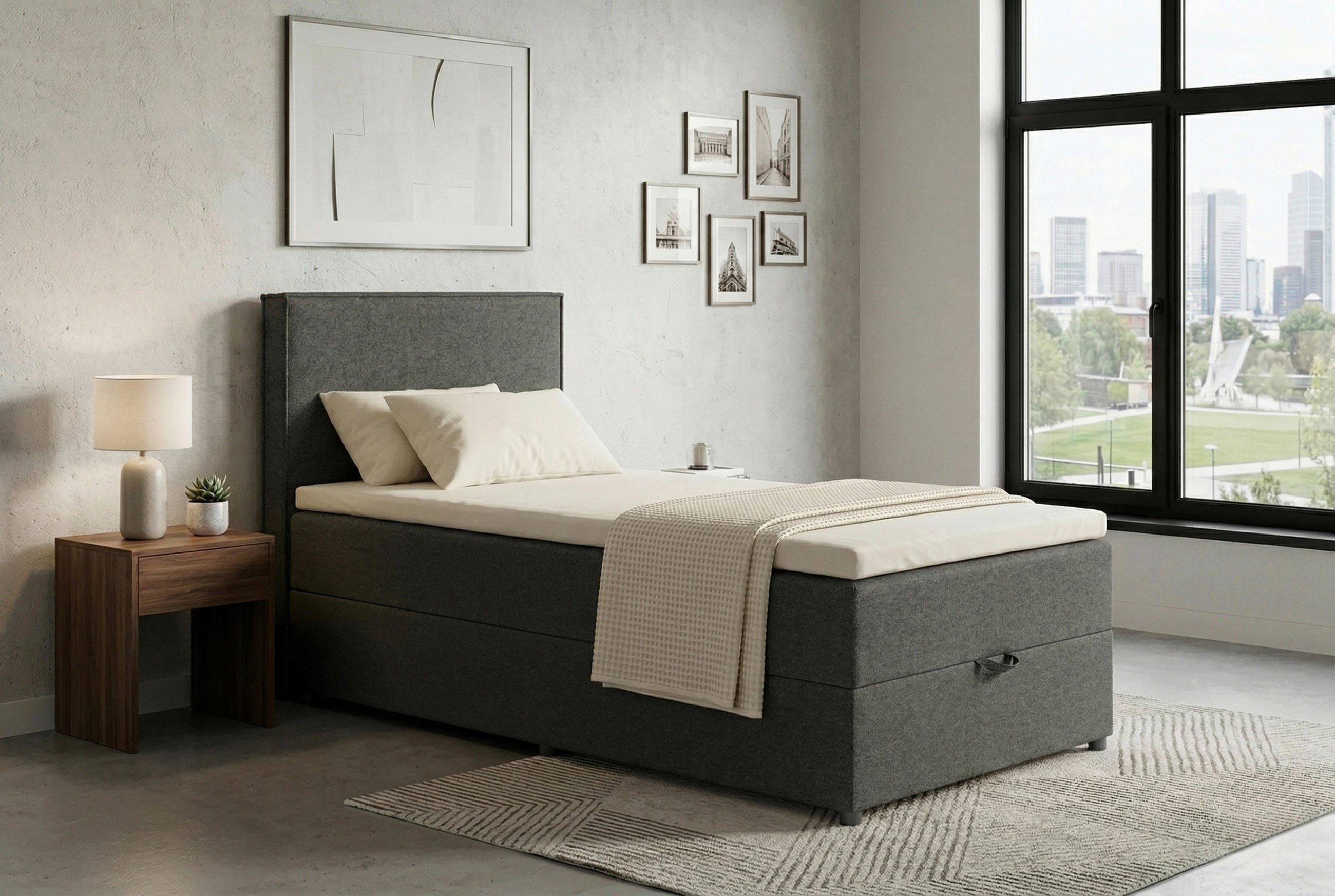 BOXBETT 100/200 cm,  in Anthrazit, H3 = fest  - Anthrazit/Schwarz, MODERN, Kunststoff/Textil (100/200cm) - MID.YOU