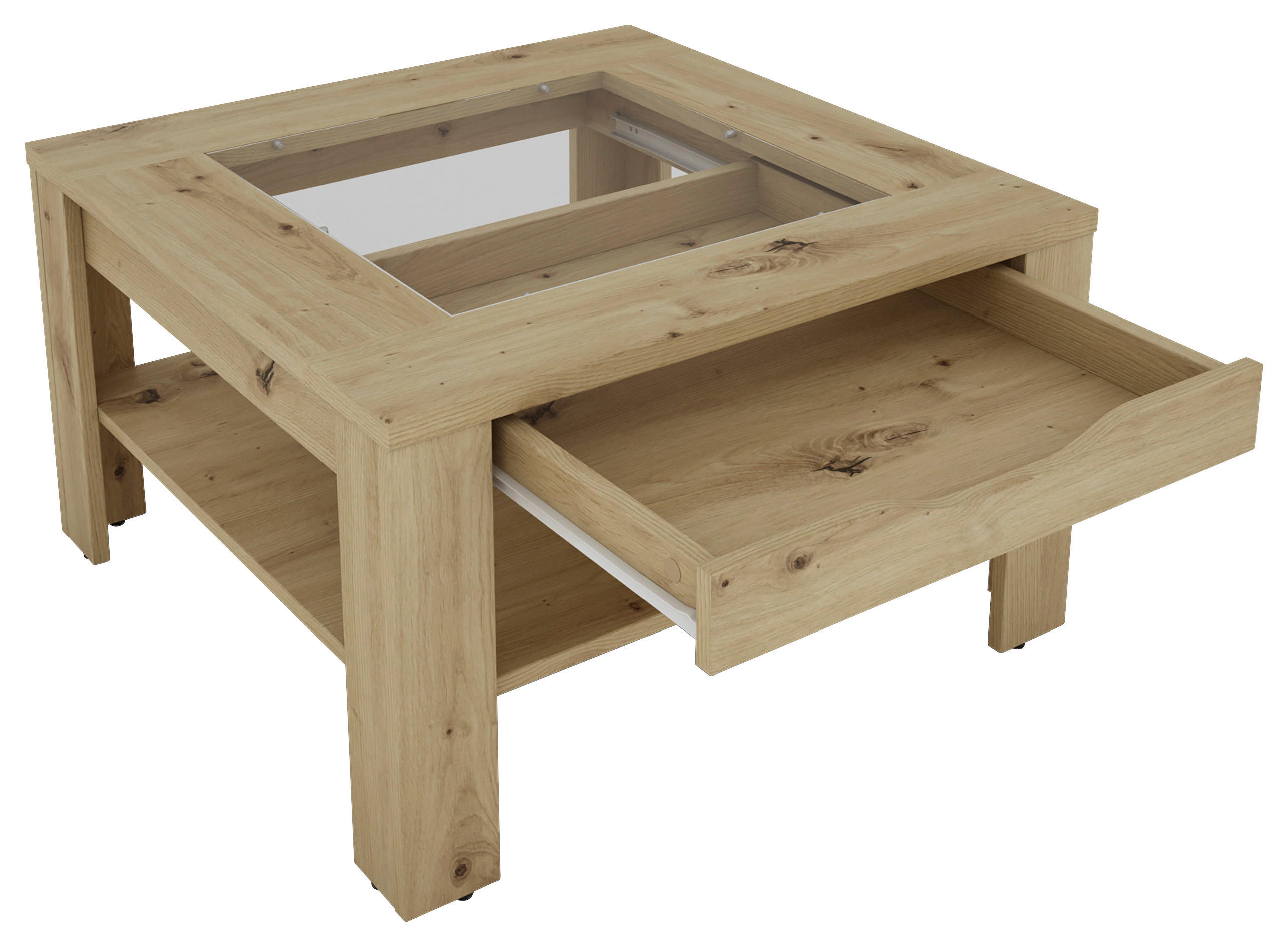 COUCHTISCH quadratisch Eiche Artisan  - Eiche Artisan, Design, Glas/Holzwerkstoff (67/43/67cm) - MID.YOU