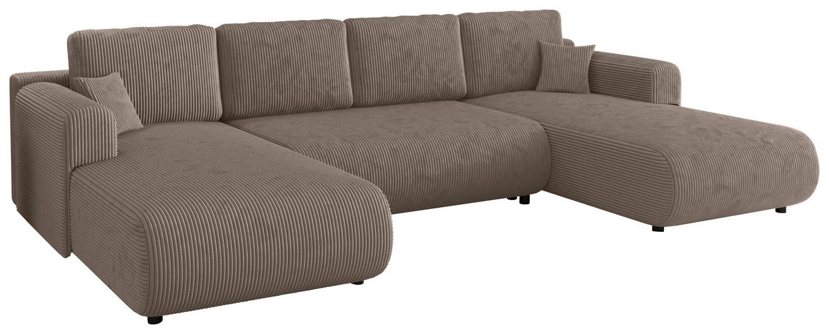 Wohnlandschaft inkl. Funktion Taupe Cord  - Taupe/Schwarz, KONVENTIONELL, Textil (200/360/200cm) - Xora