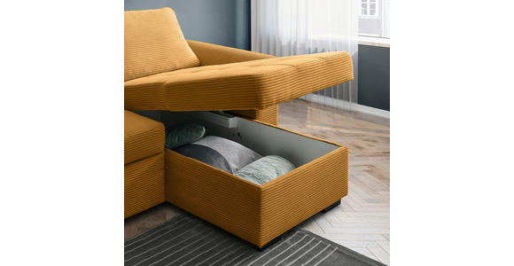 ECKSOFA Currygelb Cord, Velours - Currygelb/Schwarz, Design, Kunststoff/Textil (243/155cm) - Xora