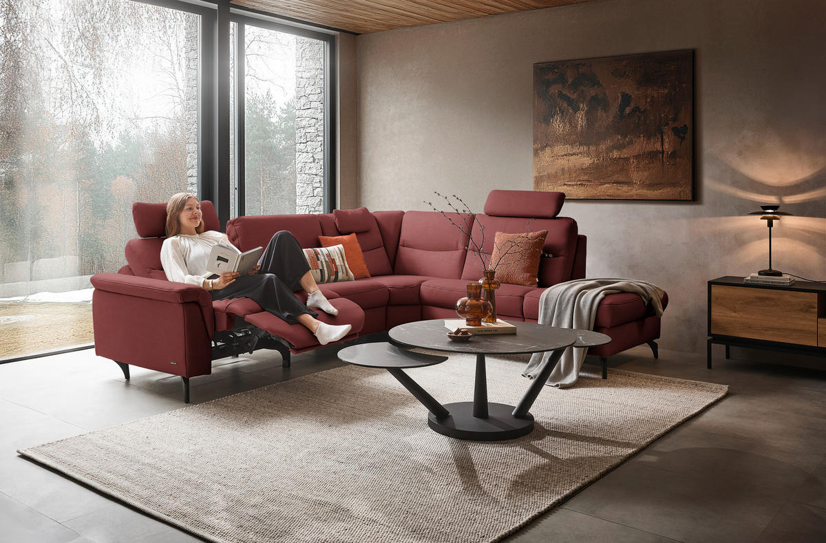 ECKSOFA in Echtleder Rot  280/249 cm  - Anthrazit/Rot, Design, Leder/Metall (280/249cm) - Himolla Komfortklass