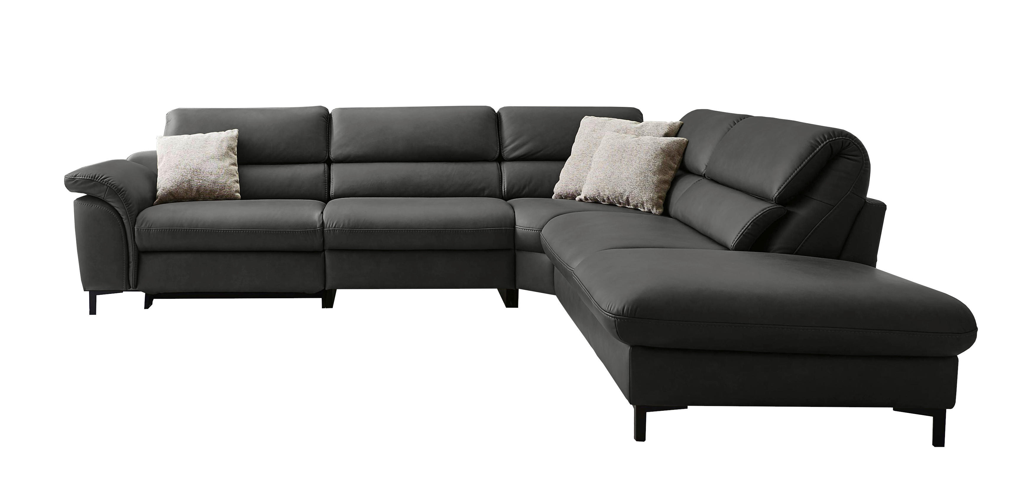 ECKSOFA in Echtleder Schwarz  - Schwarz, Design, Leder/Metall (280/246cm) - Hukla