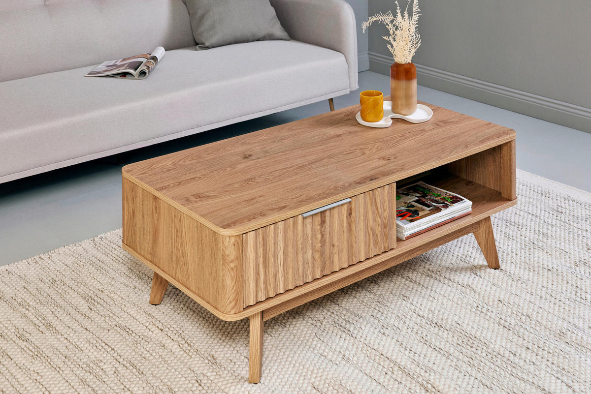 COUCHTISCH 110/55/44 cm rechteckig Eichefarben  - Eichefarben/Silberfarben, MODERN, Holzwerkstoff/Metall (110/55/44cm) - Livetastic