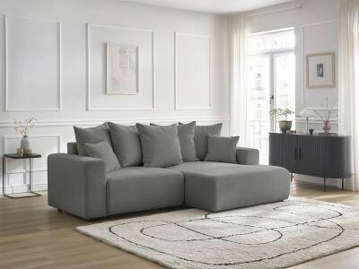 ECKSOFA Ottomane rechts  ATILLA Dunkelgrau Flachgewebe  - Dunkelgrau/Schwarz, MODERN, Kunststoff/Textil (244/149cm)